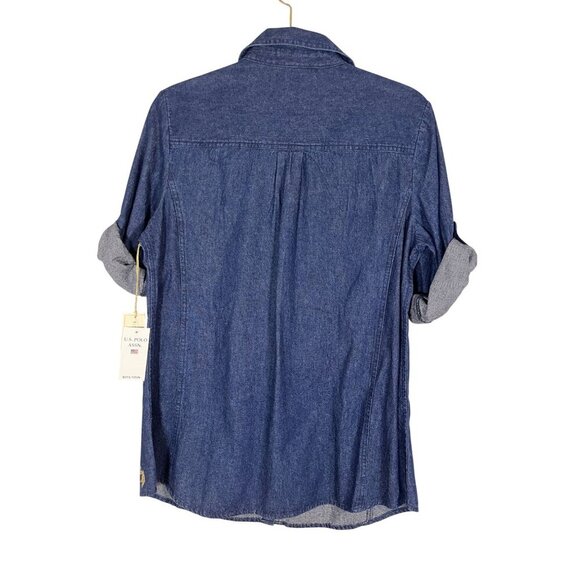 US Polo Denim Shirt L Blue Snaps Western Southwest Preppy Retro Classic Chic - Picture 5 of 15